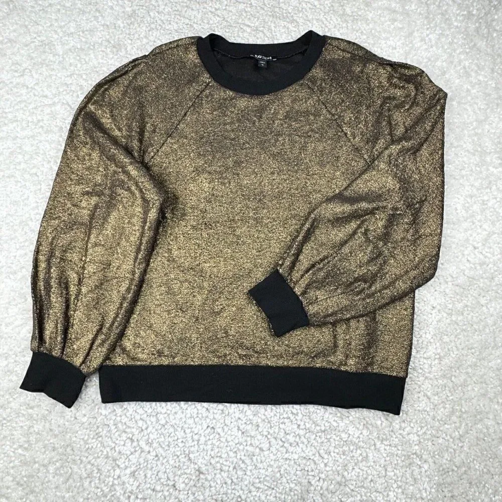 Express Metallic Gold Balloon Sleeve Crew Neck Sweatshirt
